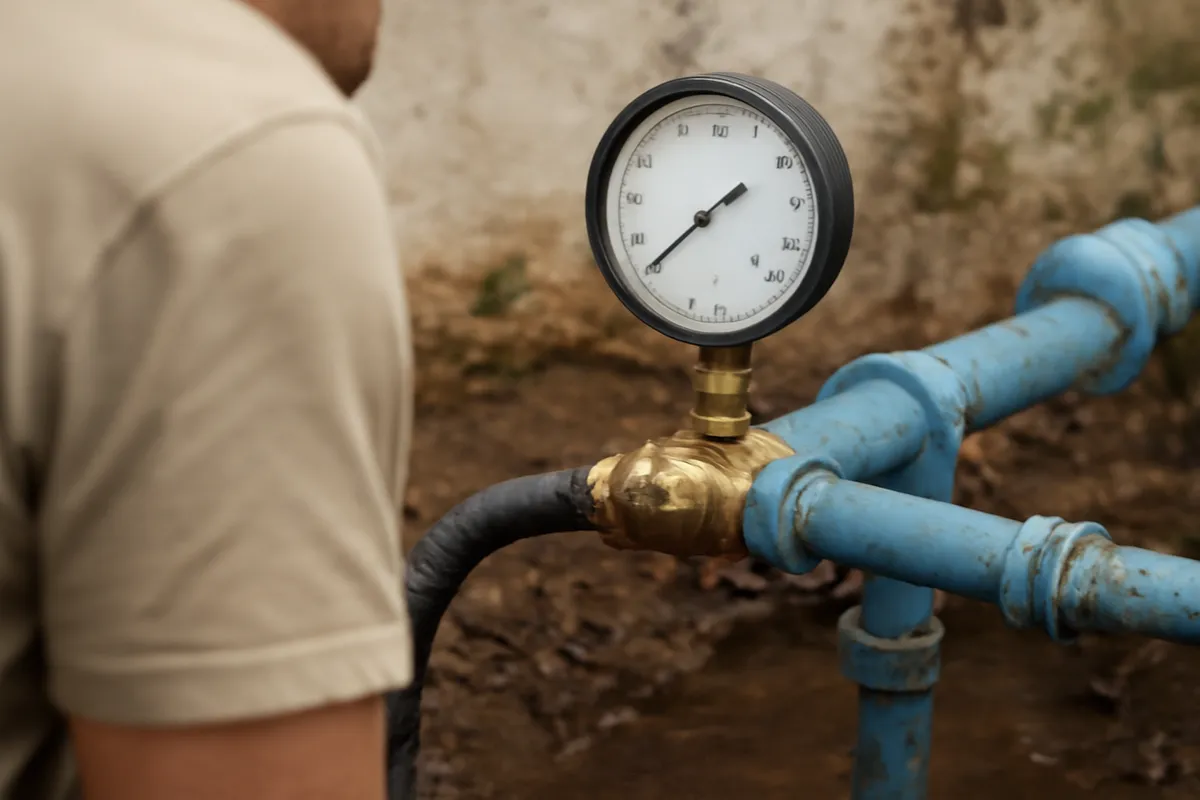 Manómetro durante una prueba de presión en instalación de fontanería