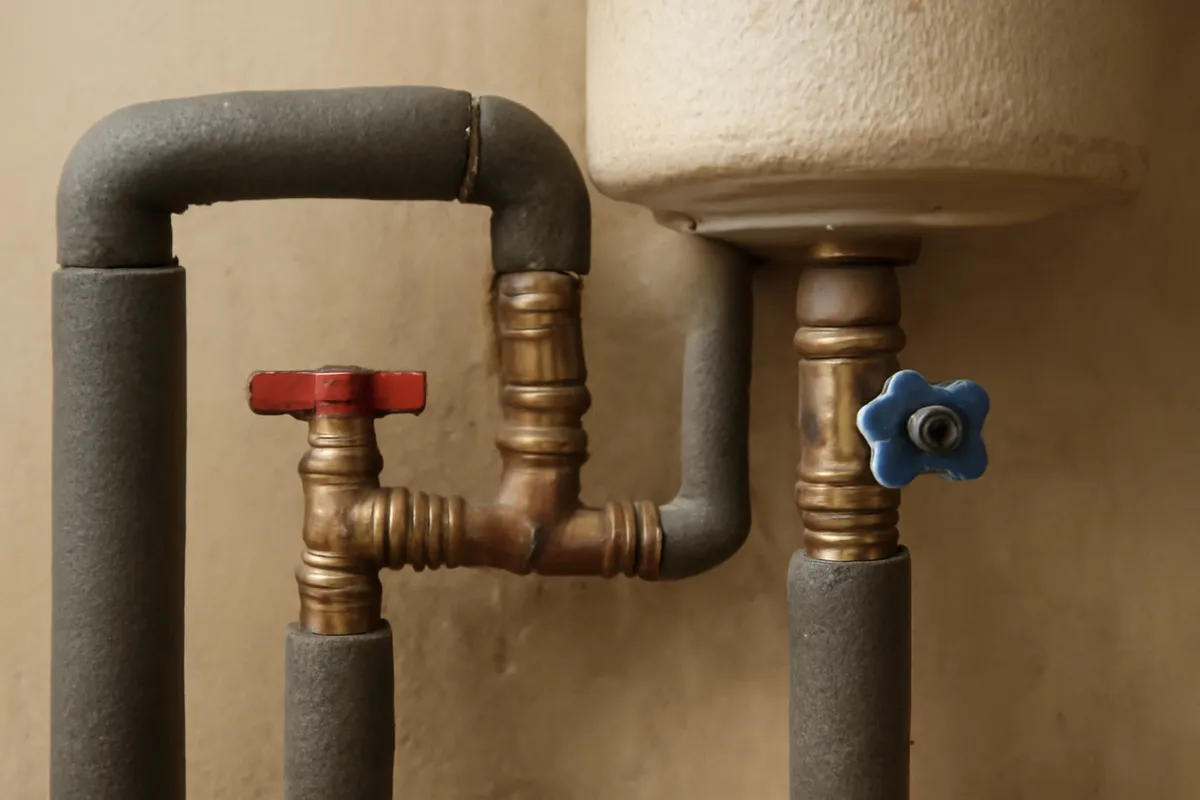 Conexiones de termo eléctrico con válvulas y aislamiento